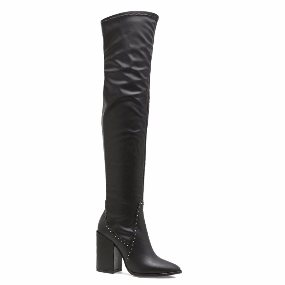 Ботфорты осенние на каблуке, Черный 
Ботфорты осенние на каблуке, Черный