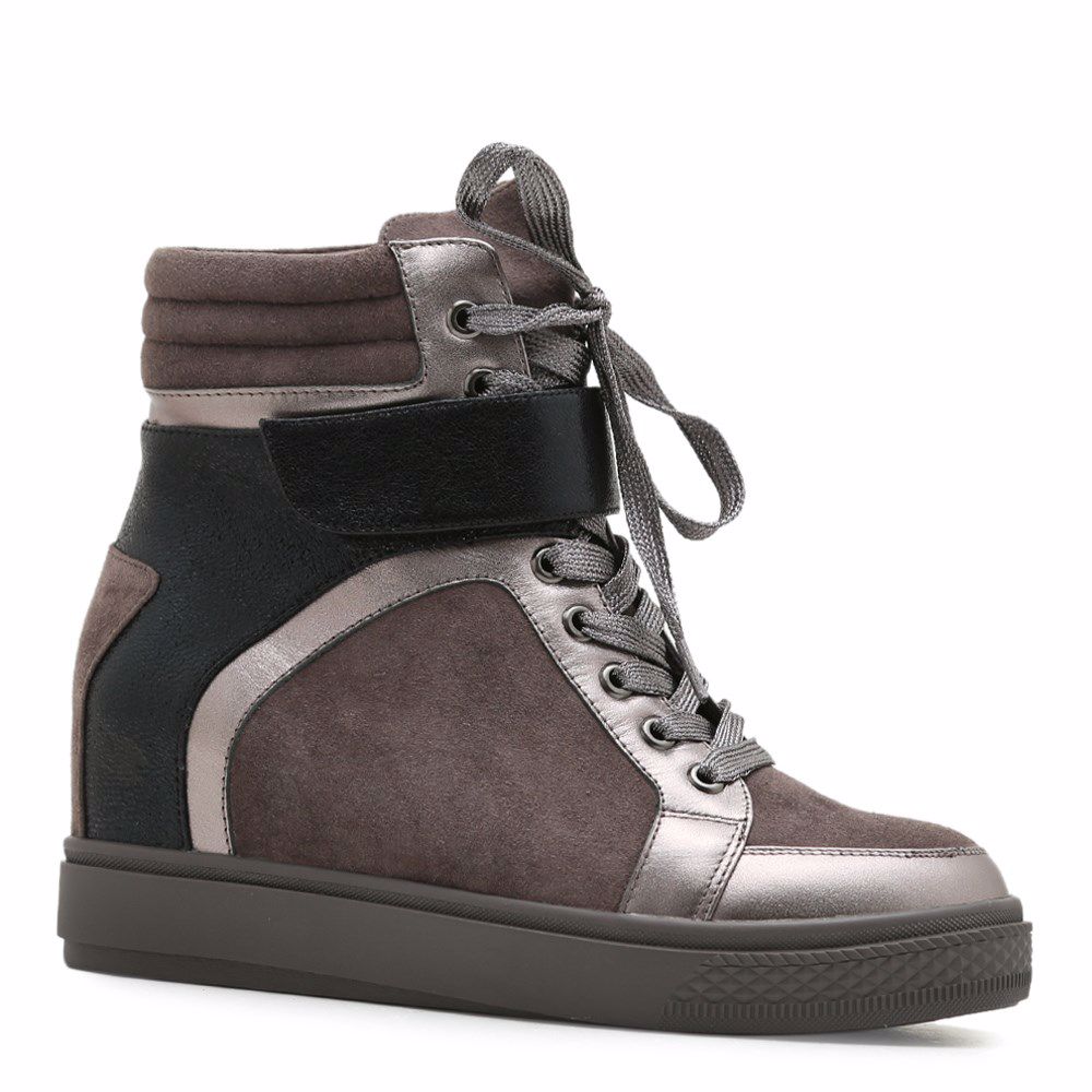 Ботинки осенние на танкетке, Серый 
Ботинки осенние на танкетке, Серый